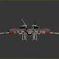 Futuristic Cosmic Spacecraft Design Featuring Metallic Body Red Propellers And Wing Structures