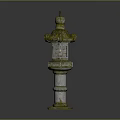 Traditional Japanese Stone Lantern With Multi Tiered Design Green Roof And Carved Panels