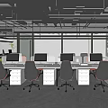 Modern Public Office Space Design With White Desks Gray Chairs And Computers 3d model