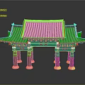 Traditional Chinese Architectural Gateway With Green Tiled Roof Red Pillars And Ornate Carvings
