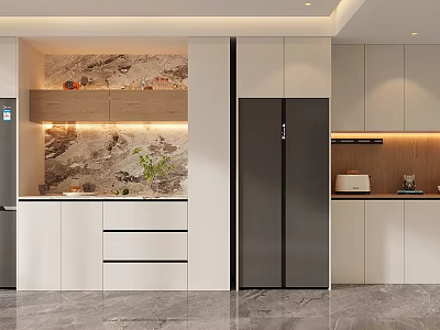 Modern Wine Cabinet In Open Kitchen With Glass Doors And LED Lighting Design 3d model