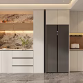 Modern Wine Cabinet In Open Kitchen With Glass Doors And LED Lighting Design