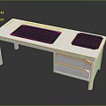 Modern White Office Desk With Sleek Top Black Surface Areas And Orange Accent Drawer
