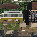 Commercial Coffee Shop Equipment Featuring Bar Counter Outdoor Tables And Green Plants