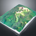 3D Green Mountainous Terrain Model With Detailed Topographic Features And Landforms