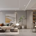 Modern Dining Living Room Interior Design With Cozy Seating TV Dining Table And Pendant Lights