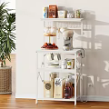 White Multi tier Storage Shelf With Coffee Machine And Kitchen Supplies In Living Room