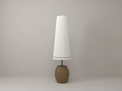Sleek Modern Floor Lamp Featuring White Pleated Shade And Brown Base 3d model