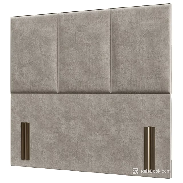 Modern Gray Textured Upholstered Bedroom Accent Wall With Gold Metal Strips 3d model 