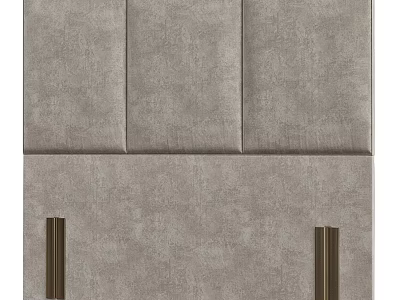 Modern Gray Textured Upholstered Bedroom Accent Wall With Gold Metal Strips 3d model