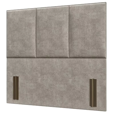 Modern Gray Textured Upholstered Bedroom Accent Wall With Gold Metal Strips 3d model