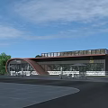 Modern Office Building With Curved Glass Facade Roof Terrace And Outdoor Seating Area