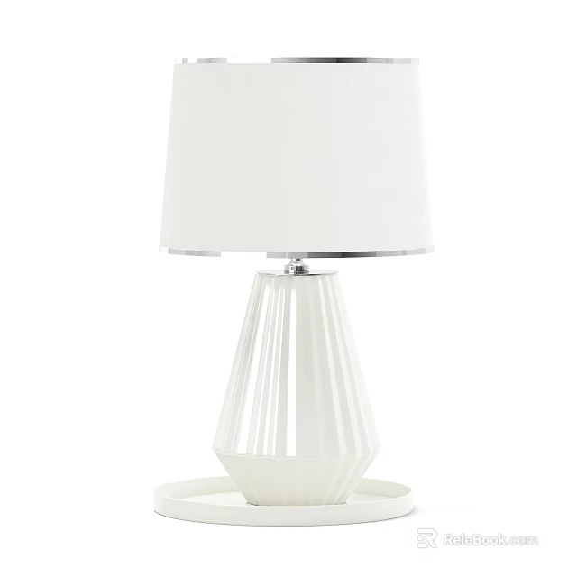 Modern Table Lamp With White Fabric Shade And Geometric Ceramic Base 3d model 