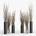 Decorative Ornament Set with Twigs in Black Cylindrical and Clear Glass Vases for Modern Decor