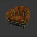 Orange Leather Single Sofa With Curved Backrest And Wooden Legs Design