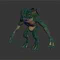 Green Reptilian Monster Creature In Standing Pose With Clawed Hands And Back Fin