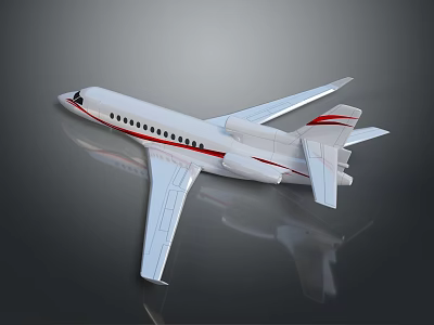 Sleek White Passenger Jet With Red Stripes On Fuselage Wings And Tail Fin 3d model
