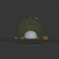 Green Plant Displaying Leaf Purple Flower On Brown Plate With Round Orange Particles Transparent Spheres