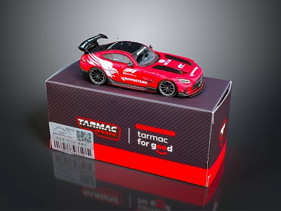 Red Sports Car Model by Tarmac Works Detailed Design Displayed on Branded Box 3d model