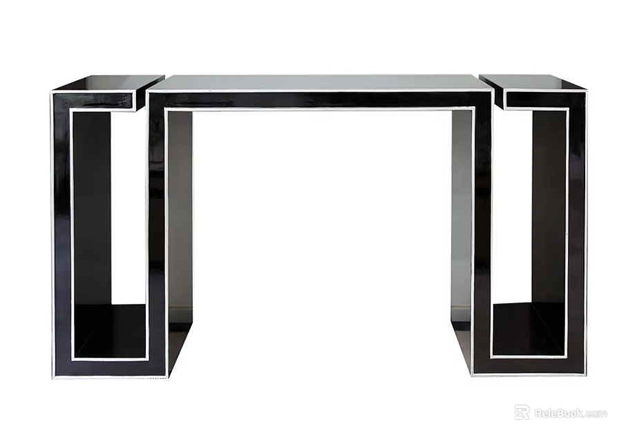 Modern Entryway Console Table And Side Cabinet With Sleek Black Frame And Glossy Surface Design 3d model 