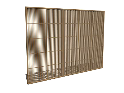 Modern Golden Metal Slat Room Divider With Grid Design For Home Decor 3d model