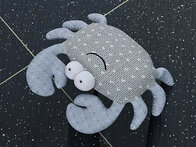Soft Plush Cute Gray Round Rug With Crab Shaped Design And White Polka Dots 3d model
