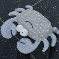 Soft Plush Cute Gray Round Rug With Crab Shaped Design And White Polka Dots