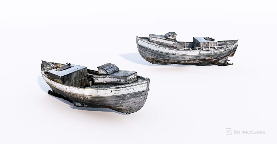 Two Old Weathered Wooden Boats With Aged Planks And Rustic Wooden Structure 3d model 