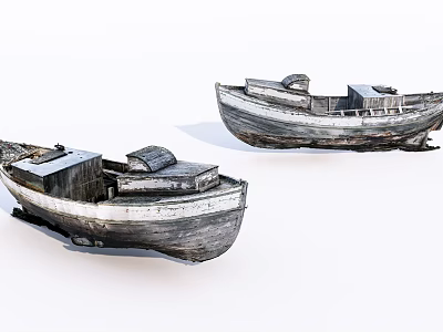 Two Old Weathered Wooden Boats With Aged Planks And Rustic Wooden Structure 3d model
