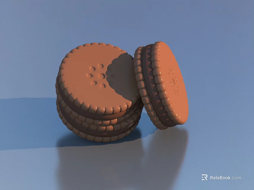 Homemade Brown Stacked Round Cookies With Patterned Surface And Cream Filling 3d model 
