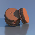 Homemade Brown Stacked Round Cookies With Patterned Surface And Cream Filling
