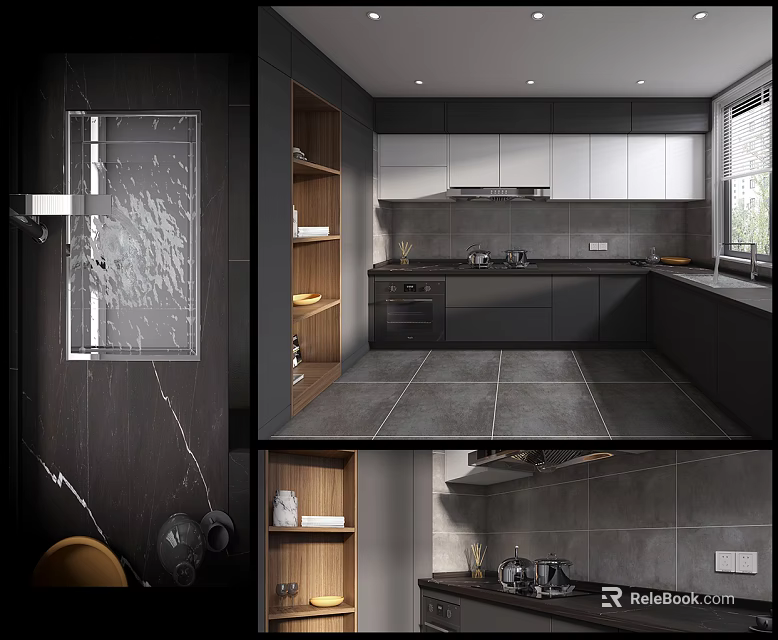 Modern Kitchen Interior With Gray White Cabinets Island Counter And Appliances 3d model 