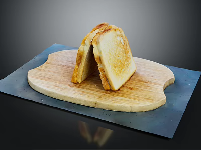 Freshly Made Golden Brown Sliced Toast with Crispy Edges on Wooden Cutting Board 3d model