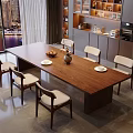 Modern Wooden Dining Table Set With Light Upholstered Chairs And City View Dining Room