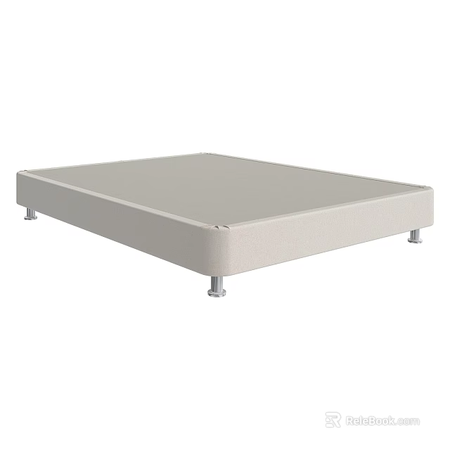 Modern Double Bed Frame with Beige Upholstery and Sturdy Metal Support Legs 3d model 