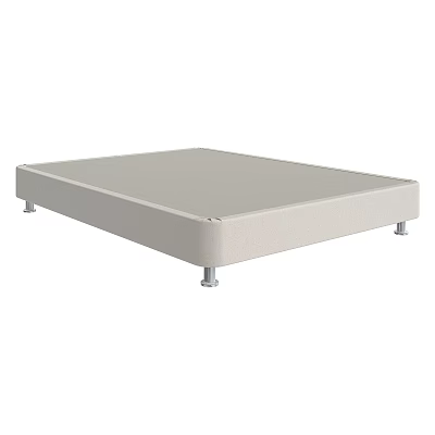 Modern Double Bed Frame with Beige Upholstery and Sturdy Metal Support Legs 3d model
