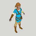 Blonde Haired Man In Blue Tunic Brown Belt Brown Boots Standing Pose Against Gray Background