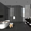 Modern Luxury Bathroom Interior With Freestanding Bathtub Glass Shower Marble Vanity And Large Mirror