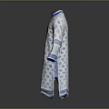 Traditional White Robe With Blue Geometric Patterns And Decorative Neckline Cuffs