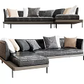 Modern Sectional Sofa with Patterned and Solid Color Cushions and Metal Leg Frame Design 3d model