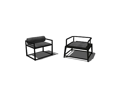 Modern Armchair Set With Black Frame And Gray Cushion Design 3d model