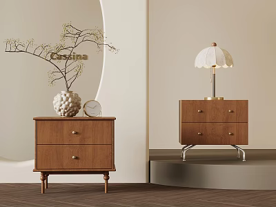 Modern Wooden Bedside Tables With Drawers Lamp White Spherical Decor And Branches 3d model