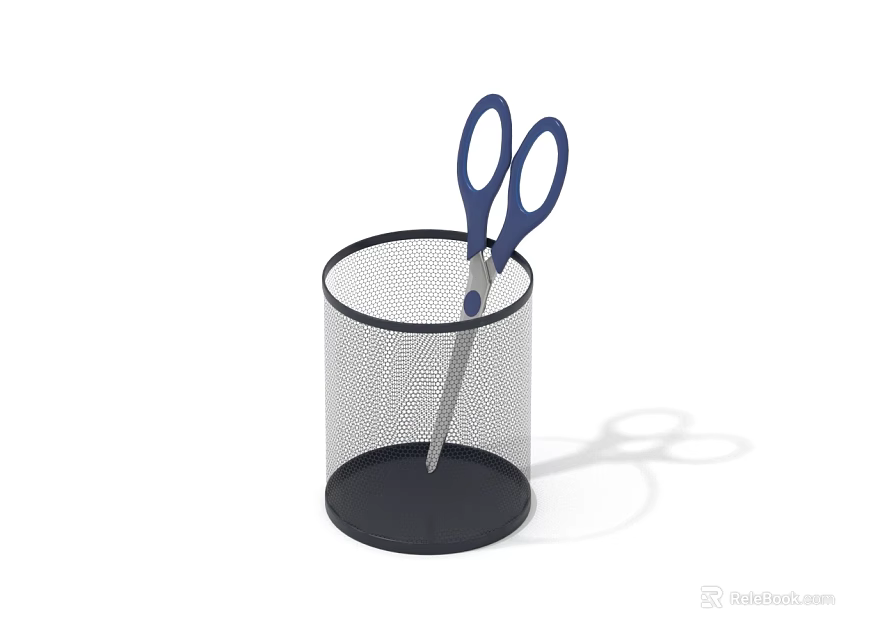 Blue Scissors In Black Mesh Holder For Practical Hardware Tools Storage 3d model 