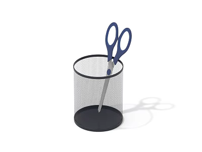 Blue Scissors In Black Mesh Holder For Practical Hardware Tools Storage 3d model