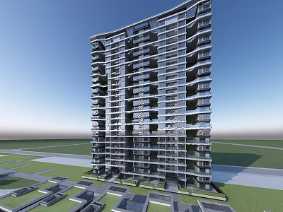 Modern High Rise Residential Building With Balconies Large Windows And Green Surroundings 3d model