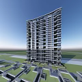 Modern High Rise Residential Building With Balconies Large Windows And Green Surroundings