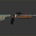 Weathered Tactical Rifle With Teal Wooden Grip Orange Barrel And Black Tactical Scope