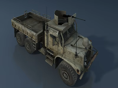 Military Style 6 Wheel Functional Vehicle With Open Cargo Bed And Roof Equipment 3d model