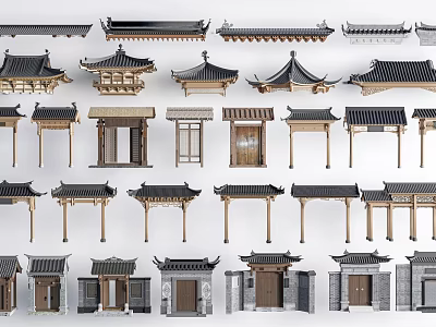 Traditional Chinese Memorial Archways With Various Wooden Stone Structures And Classic Roof Designs 3d model