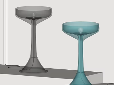 Modern Table Lamps Design Gray And Blue Tall Stem With Bowl Shaped Shades On Shelf 3d model
